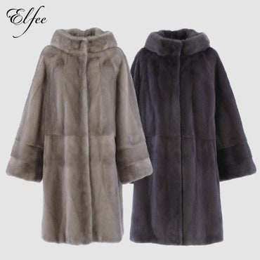 진도 엘페 [진도 Elfee] 풀스킨 휘메일 유색 밍크 후드 롱코트(E8W3EC14_)