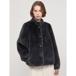 Stand collar mink fur jacket_Navy