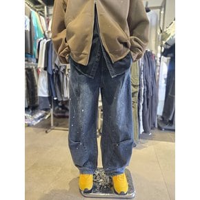 [시흥점] 커브드 세미벌룬 워싱 페인팅 데님팬츠 (블루) /JGZZ80838BL