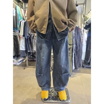 더블제이디 [시흥점] 커브드 세미벌룬 워싱 페인팅 데님팬츠 (블루) /JGZZ80838BL