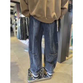 [시흥점] 커브드 세미벌룬 워싱 페인팅 데님팬츠 (블루) /JGZZ80838BL