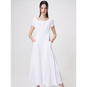 Linen Pleats Dress, White