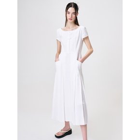 Linen Pleats Dress, White