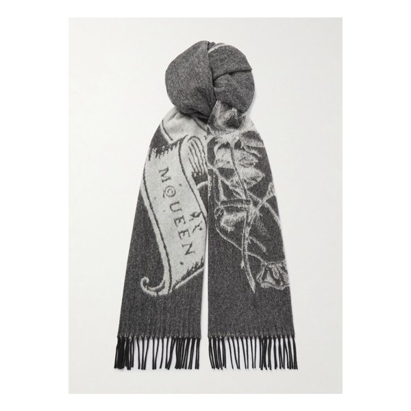 프린지 캐시미어 울 혼방 자카드 스카프 블랙 46376663162892196