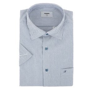 (일반핏)시원하고 착용감좋은 쾌적한 서커 스판 투톤스트라이프 반소매셔츠(ROUSG0231-BU)