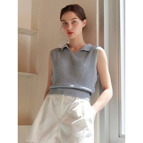 SUMMER LINEN COLLAR SLEEVELESS KNIT GRAY