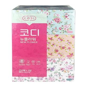 오너클랜 코디 뉴 플라워 각티슈 250매 X 3입 - O