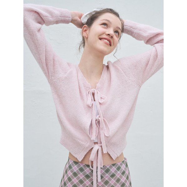 [시크릿 기획전]nALPACA BLEND RIBBON CARDIGAN_PINK