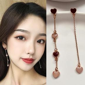 [더블디] 하트 큐빅 로즈골드 드롭 귀걸이 이어링 BLS120 (S10367695)