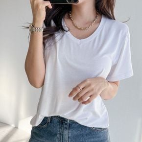 베이직무지 브이넥레이온 반팔티셔츠 여성데일리 기본루즈핏 레이어드 여름캐주얼_P419000277