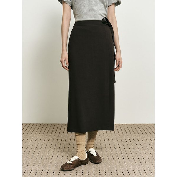 [B. my] 리본 디테일 H라인 롱 스커트  브라운 (BF5827N01D)