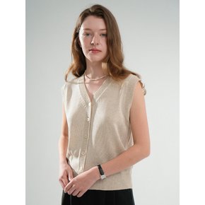 V-neck Button Knit Sleeveless Cardigan (Linen)