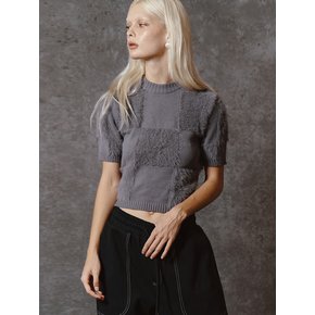 SOFT CHECKERBOARD KNIT TOP - GREY