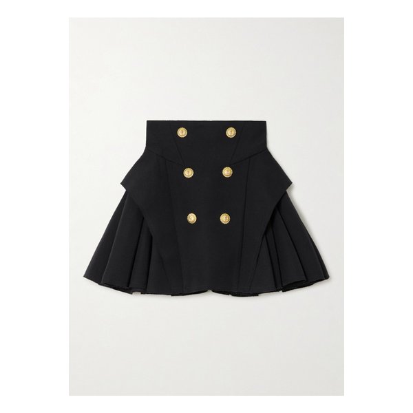 버튼 장식 플리츠 그랑 드 푸드르 울 미니 스커트 블랙 46376663162844266