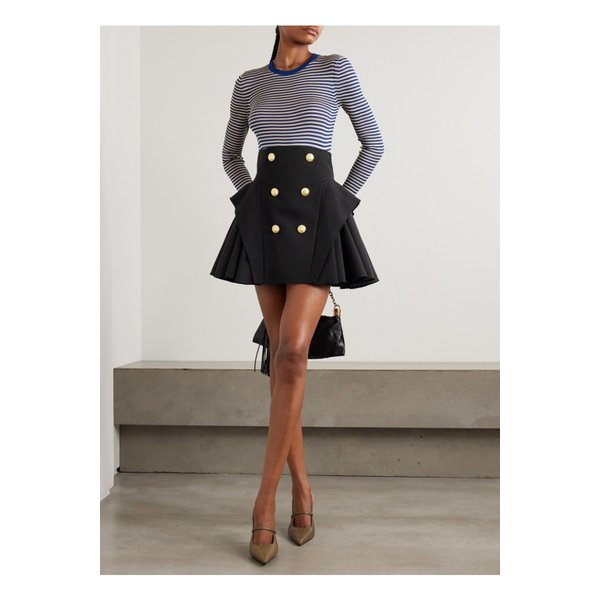 버튼 장식 플리츠 그랑 드 푸드르 울 미니 스커트 블랙 46376663162844266