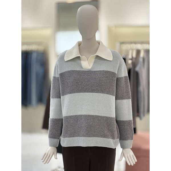 [부산점] [씨씨콜렉트] 와이드 카라 스트라이프 배색 니트 (E254KSK132)