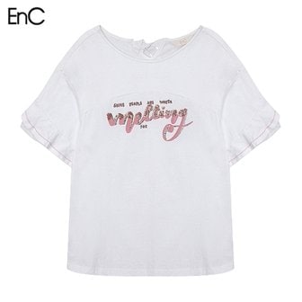 EnC 소매 프릴 레터링 티셔츠