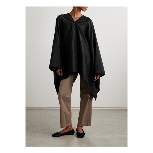 시더 오버사이즈 코튼 실크 혼방 포플린 판초 블랙 1647597359627747