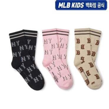 MLB키즈 24F [KIDS] 클래식 모노그램 3번들 일대일 양말 세트 7ASOM034N