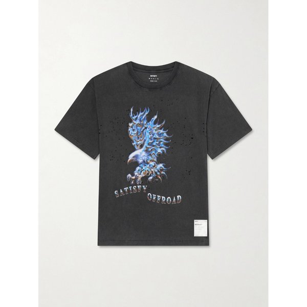 로고 프린트 디스트레스드 MothTech 코튼 저지 티셔츠 46376663163018337