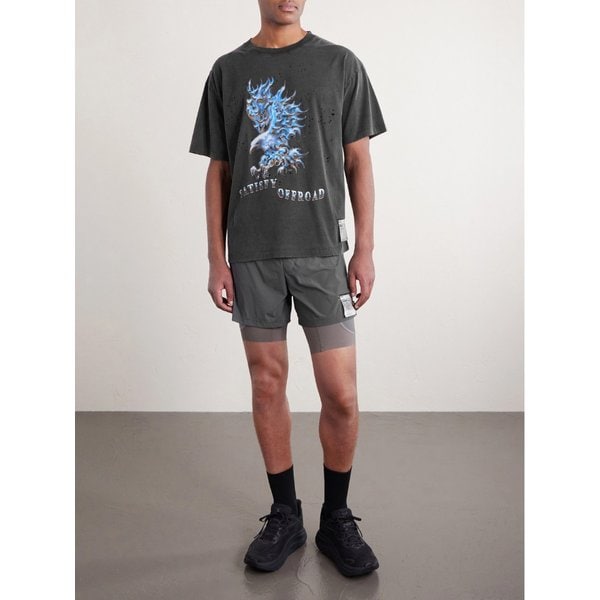 로고 프린트 디스트레스드 MothTech 코튼 저지 티셔츠 46376663163018337