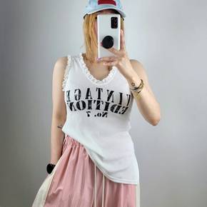 / 블랙라벨(신상 무료배송)다카 레이스 빈티지 레터링 나시 티셔츠 2color