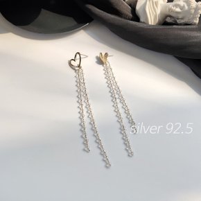 silver 92.5  하트 구슬체인 드롭 귀걸이_P306566828