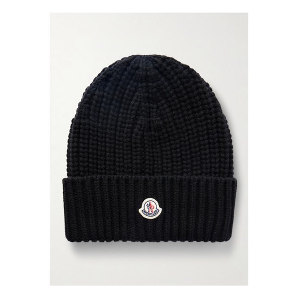 몽클레어 아플리케 골지 울 캐시미어 혼방 비니 블랙 46376663162861882