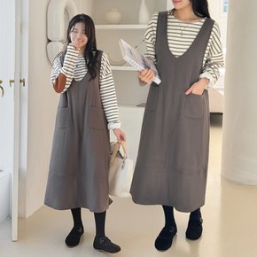 로그 기모 안감 루즈핏 겨울 패딩 본딩 멜빵 롱 원피스