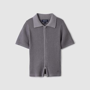 Ribbed Short Sleeve Zip-up Cardigan  WHCKE2513F