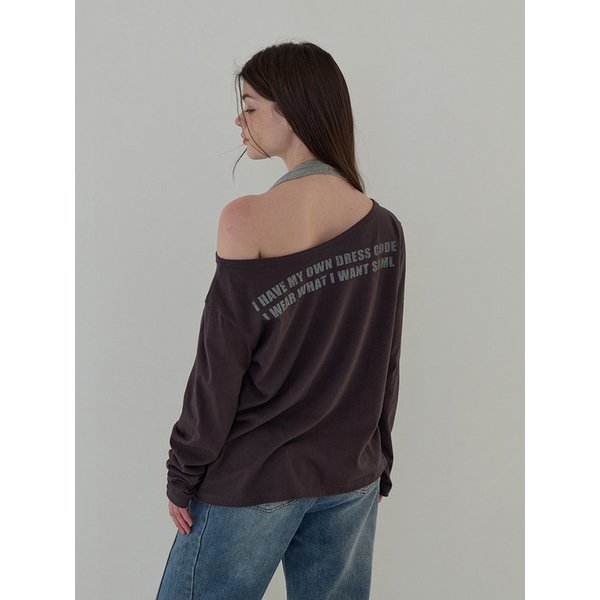 투웨이 오프 숄더 롱슬리브 (홀터넥 세트)(차콜)