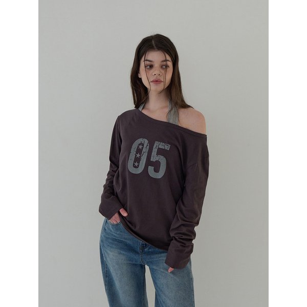 투웨이 오프 숄더 롱슬리브 (홀터넥 세트)(차콜)