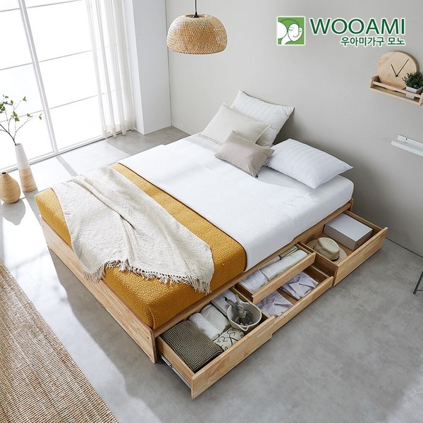 [착불] 우아미가구 모노 몬드 원목 수납침대 본넬매트 Q FO5182