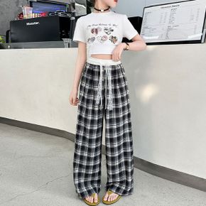 여아 레이스 체크 통바지 와이드팬츠 주니어의류 초등학생 아동복 1586_P396807048
