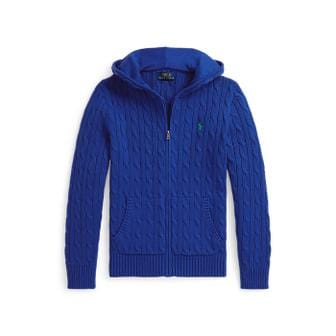 폴로 랄프 로렌 폴로 키즈 남아 8-18세 케이블 코튼 후드 풀 지퍼 스웨터(CWPOSWEY6820684401)
