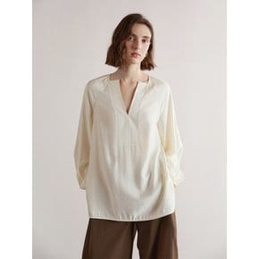 YY_Loose v-neck ivory wool shirt