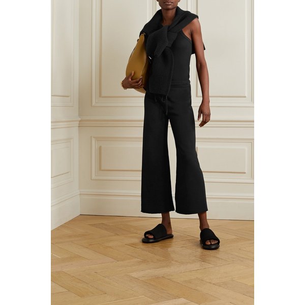 키키 크롭 보일 트리밍 코튼 저지 트랙 팬츠 블랙