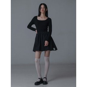 SQUARE NECK SLIM SHIRRING ONEPIECE_BLACK