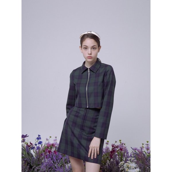 체크 크롭 자켓 (그린)
