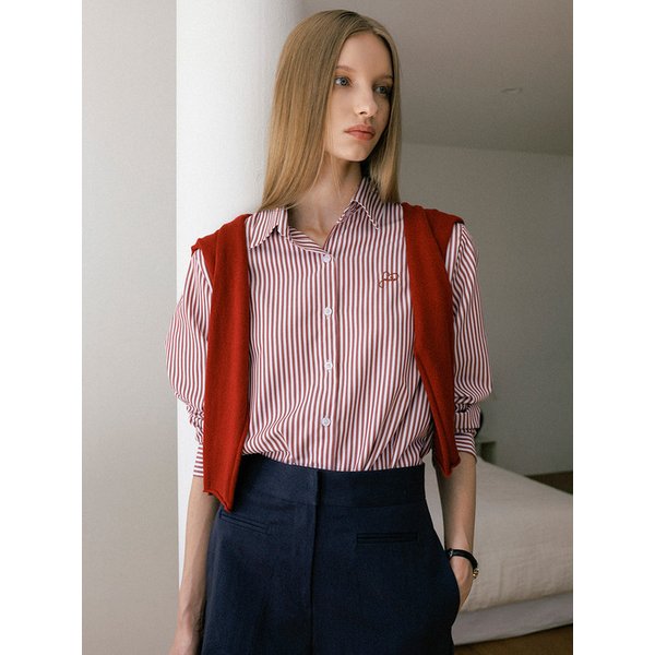 모던핏 심플 로고 데일리 스트라이프 셔츠_7color