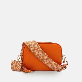 4867199 Apatchy London Orange Leather Crossbody Bag With Cross-Stitch Strap