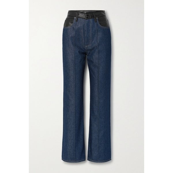 골드사인 페이크 가죽 트림 하이 라이즈 스트레이트 진 17411127375814874