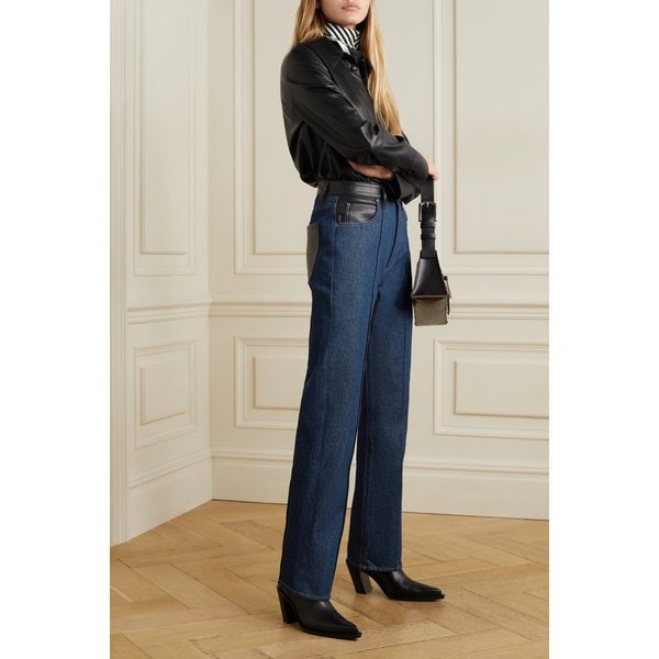 골드사인 페이크 가죽 트림 하이 라이즈 스트레이트 진 17411127375814874