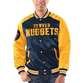 4645794 STARTER Mens Starter Navy/Gold Denver Nuggets Renegade Satin Full-Snap Varsity Jac