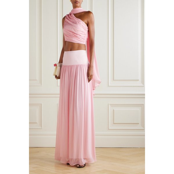 포세 솔렌 플리츠 새틴 트림 시폰 맥시 스커트 46376663162981427