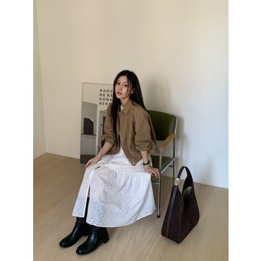 헤지스레이디스 [25SS][HSDR-5B305] 라운드넥 아일렛 티어드 반팔 원피스