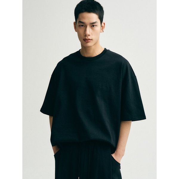 헤비 코튼 오버핏 티셔츠 (블랙)