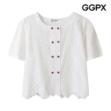 GGPX 펀칭 레이스 더블 버튼 블라우스 (GP7SH062F)