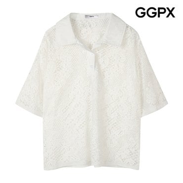 GGPX 버튼 카라넥 티셔츠형 레이스 블라우스 (GP7SH070F)
