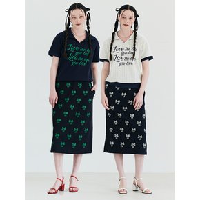 MET summer knit ribbon printing t-shirt&skirt set